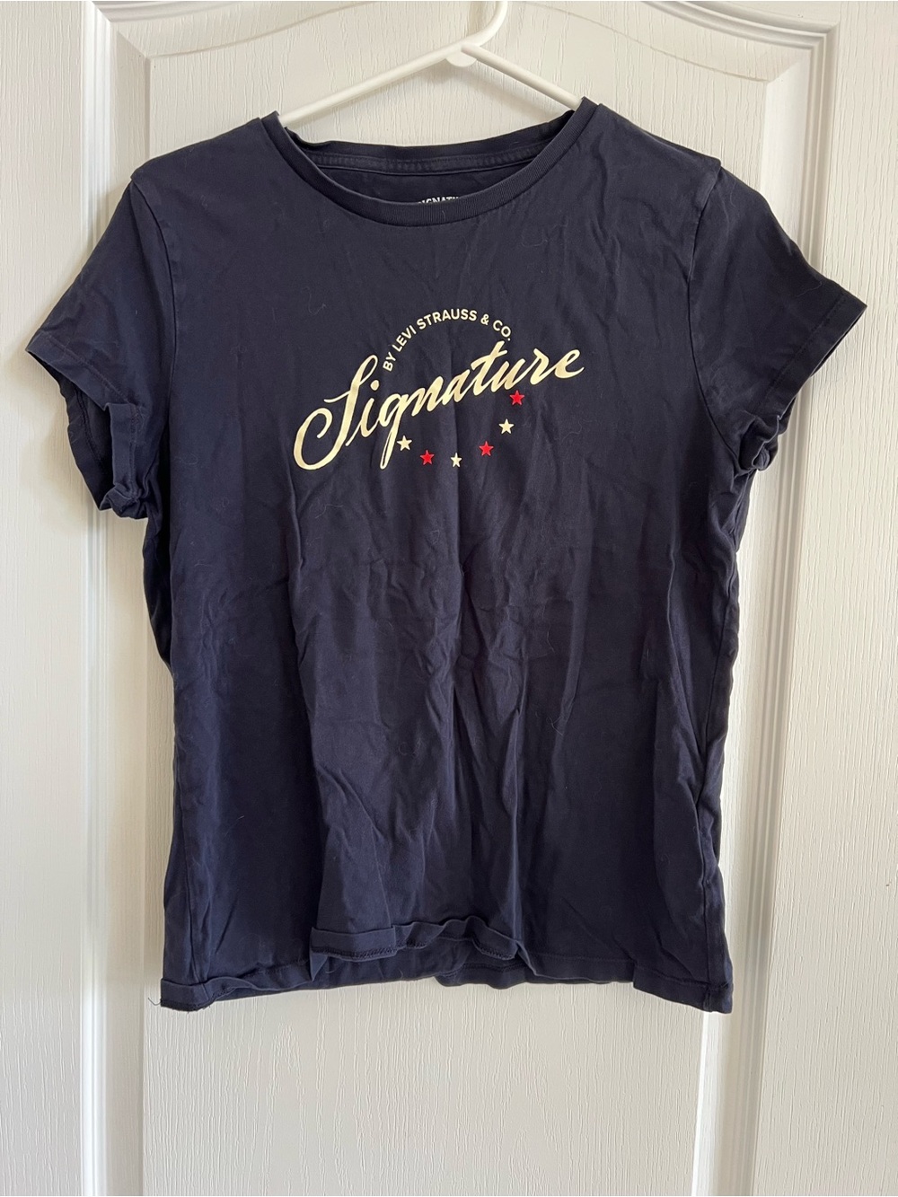 Signature by Levi Strauss Navy Tee with Cream Logo